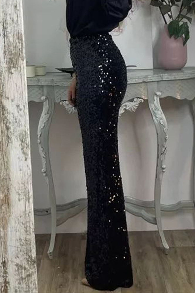 Valenzora | Straight High-Waisted Sequin Trousers for Women