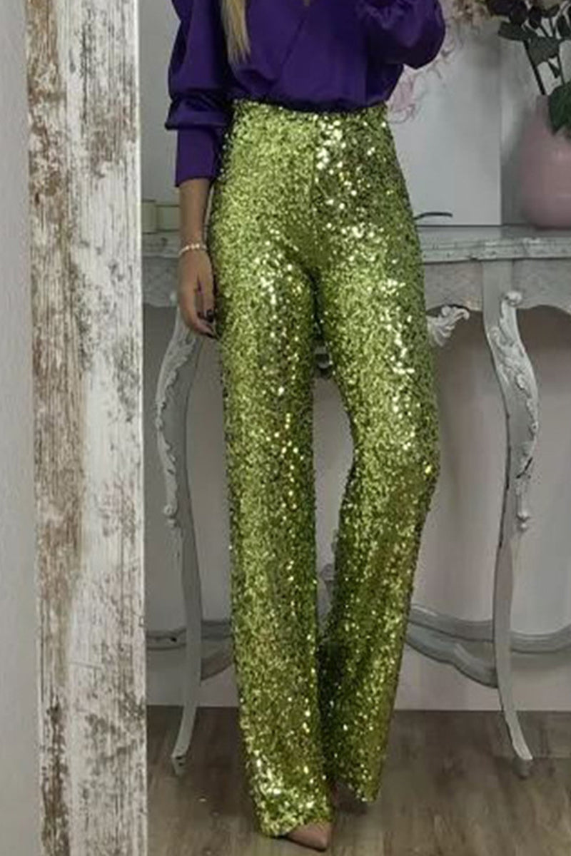 Valenzora | Gerade geschnittene High-Waist Paillettenhose für Damen
