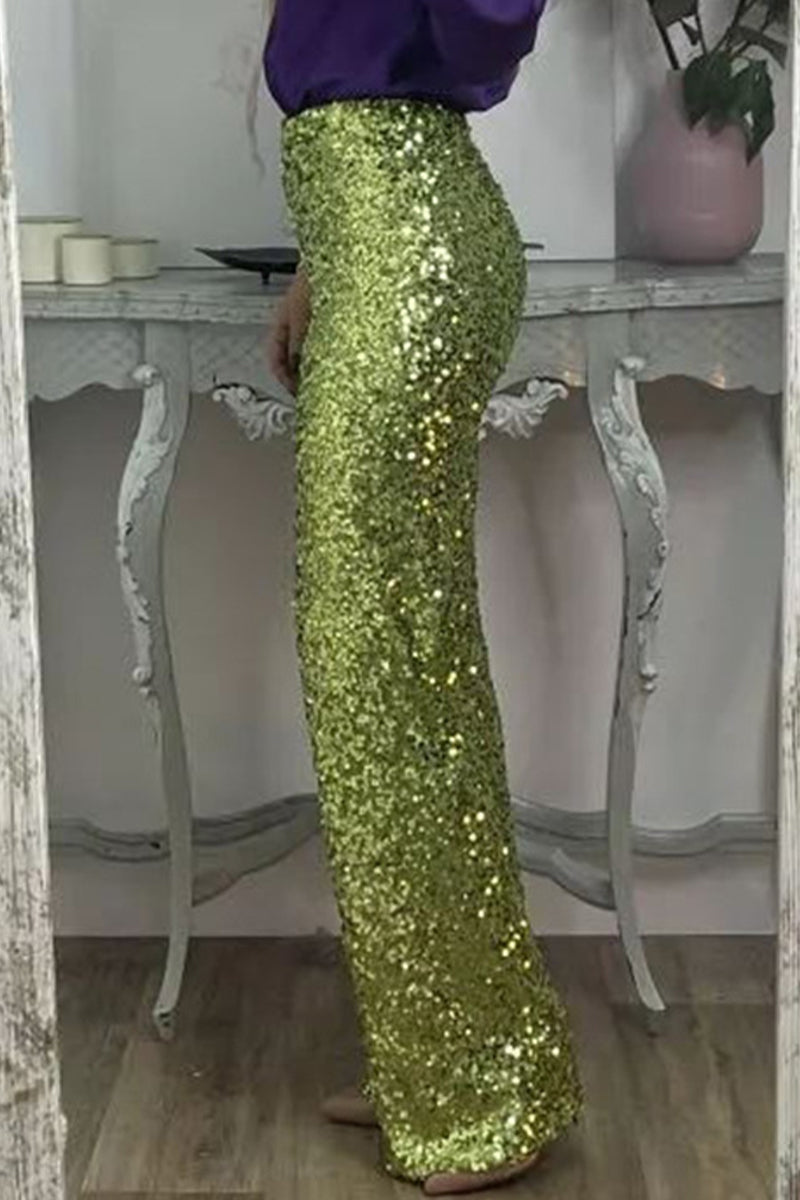 Valenzora | Straight High-Waisted Sequin Trousers for Women