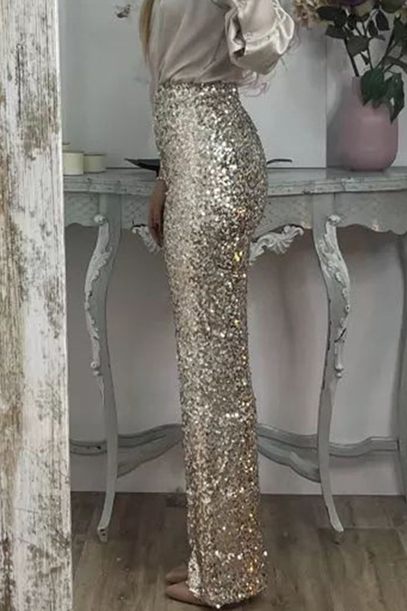 Valenzora | Gerade geschnittene High-Waist Paillettenhose für Damen