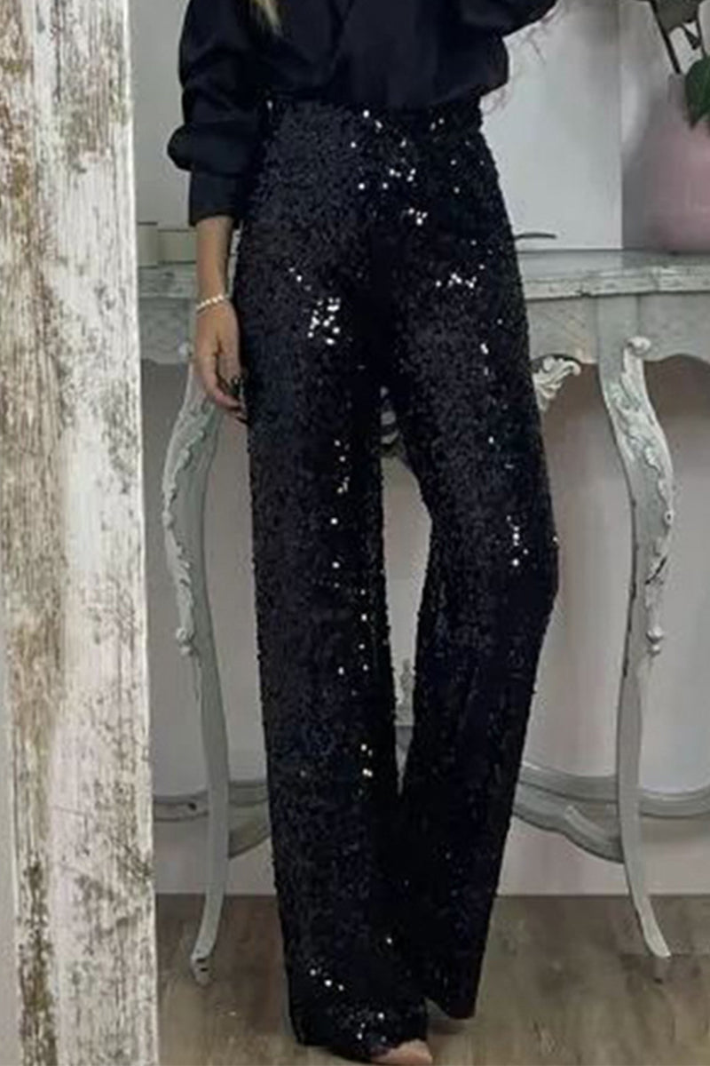 Valenzora | Straight High-Waisted Sequin Trousers for Women