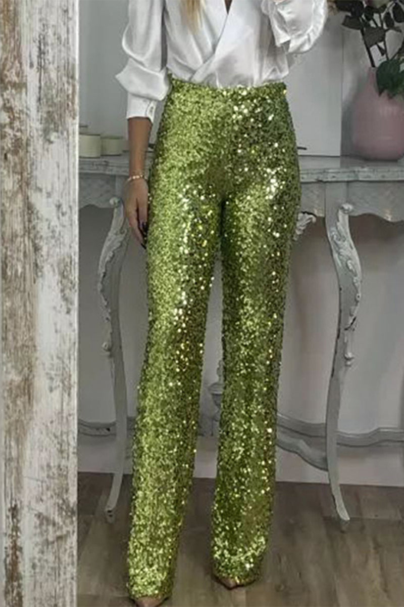 Valenzora | Gerade geschnittene High-Waist Paillettenhose für Damen