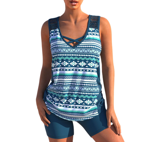 Valenzora Tankini Set | Summery tankini set with geometric V-neck