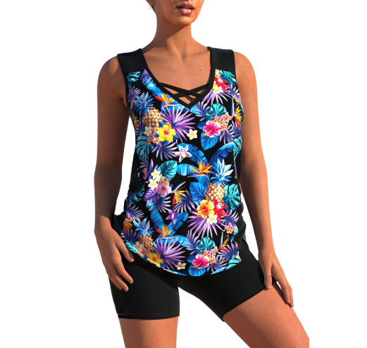 Valenzora Tankini Set | Summery tankini set with geometric V-neck
