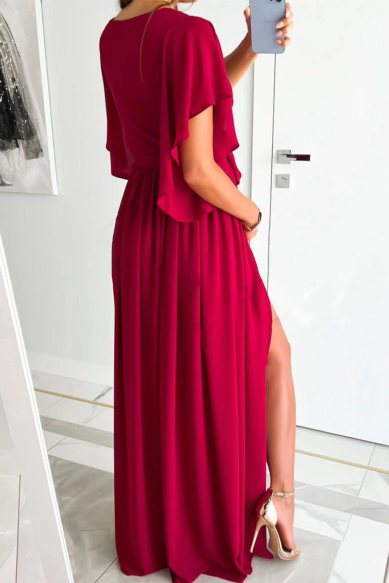 Valenzora | Elegante, einfarbige A-Linien-Kleider mit Rüschen und V-Ausschnitt – 4 Farben