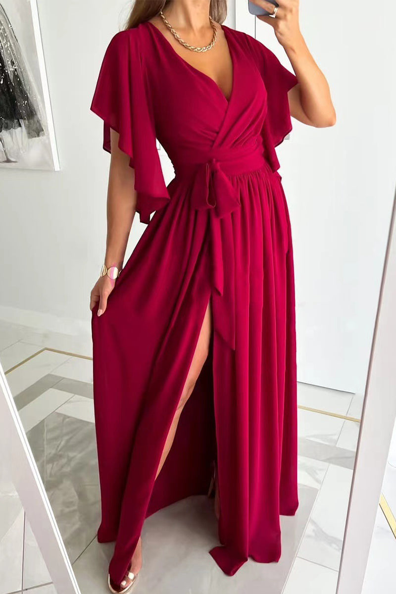 Valenzora | Elegante, einfarbige A-Linien-Kleider mit Rüschen und V-Ausschnitt – 4 Farben