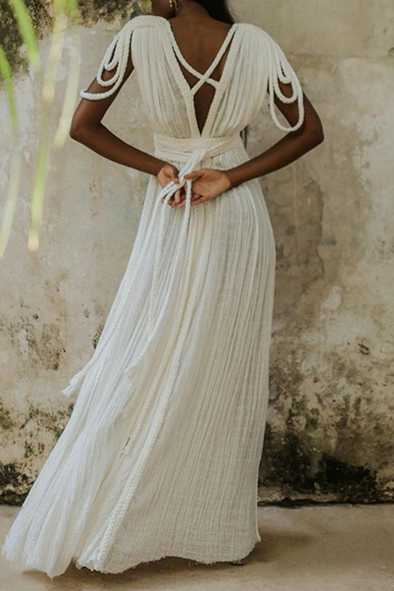 Valenzora | Sexy Holiday Solid Color Slit Strappy Design V-Neck Beach Dresses