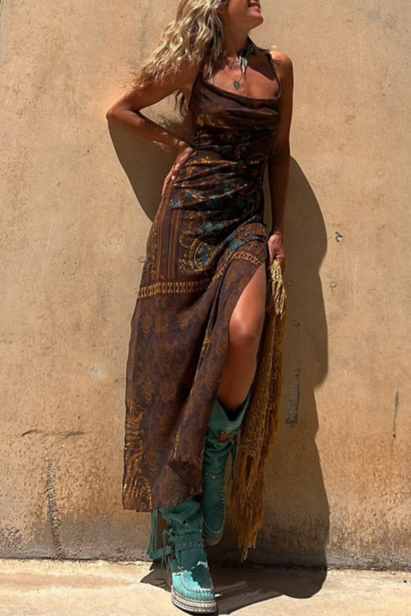 Valenzora | Sexy geometric print backless slingback dress - 3 colors