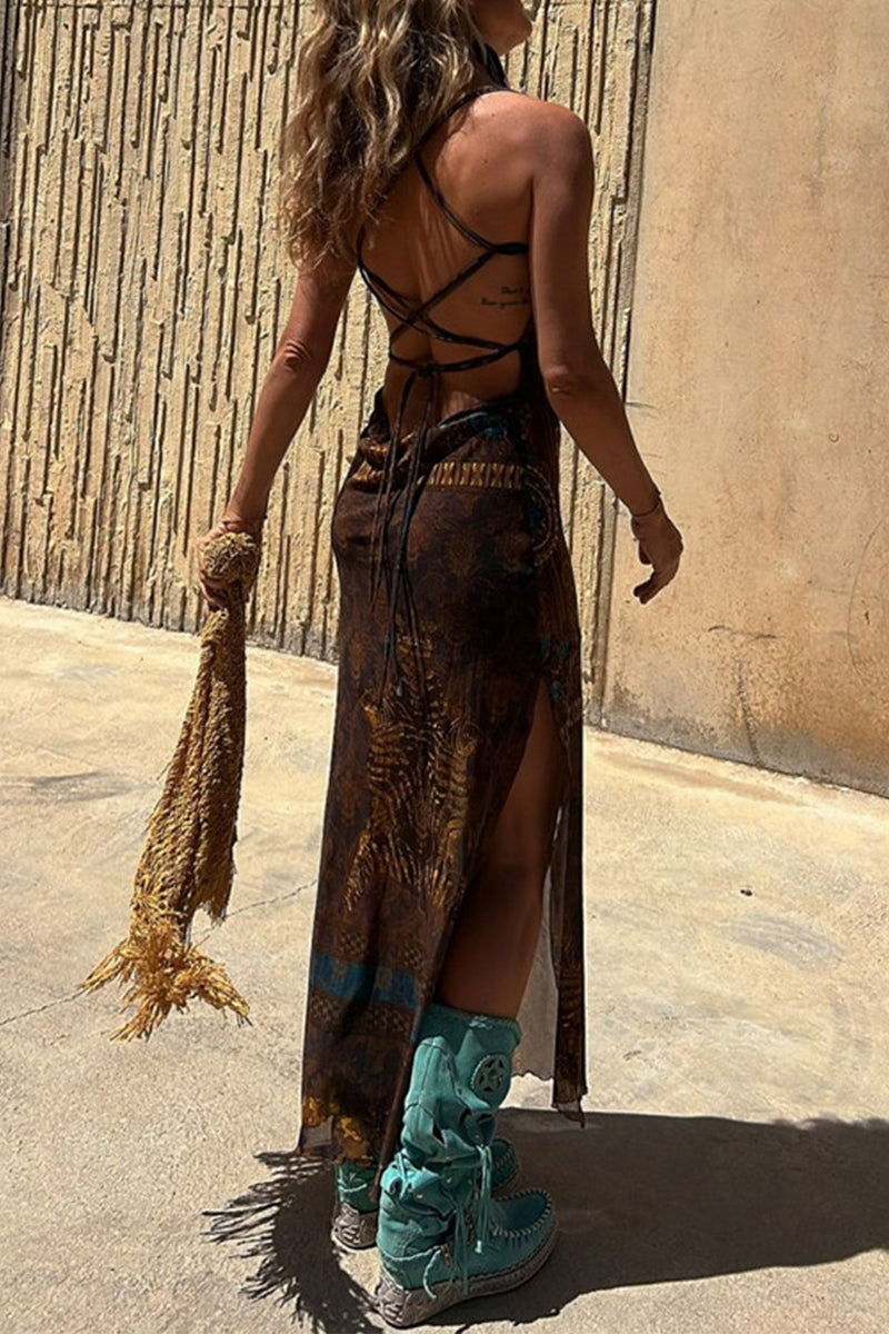 Valenzora | Sexy geometric print backless slingback dress - 3 colors