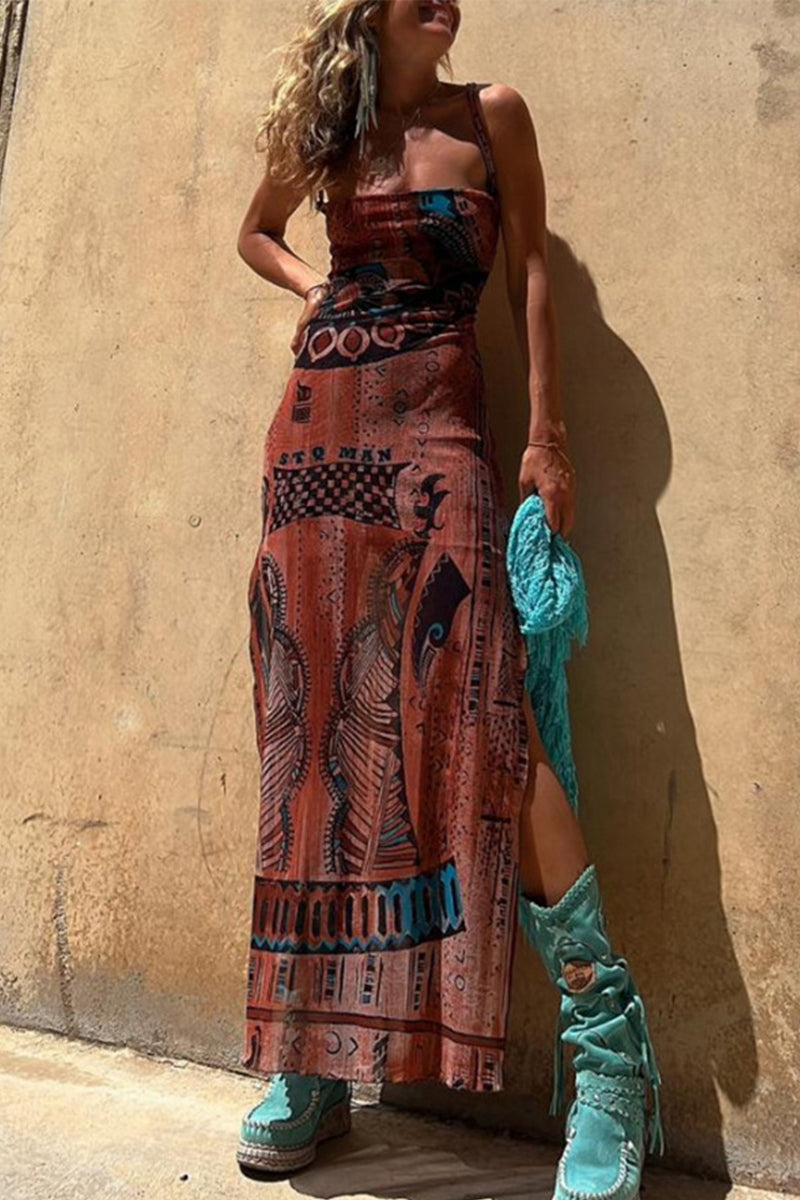 Valenzora | Sexy geometric print backless slingback dress - 3 colors