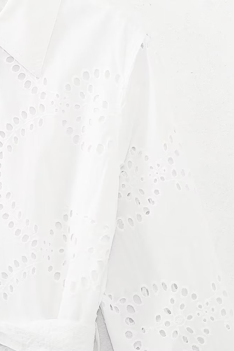 Valenzora | Casual Daily Solid Color Embroidered Hollowout Lace-Up Collar A-Line Dresses