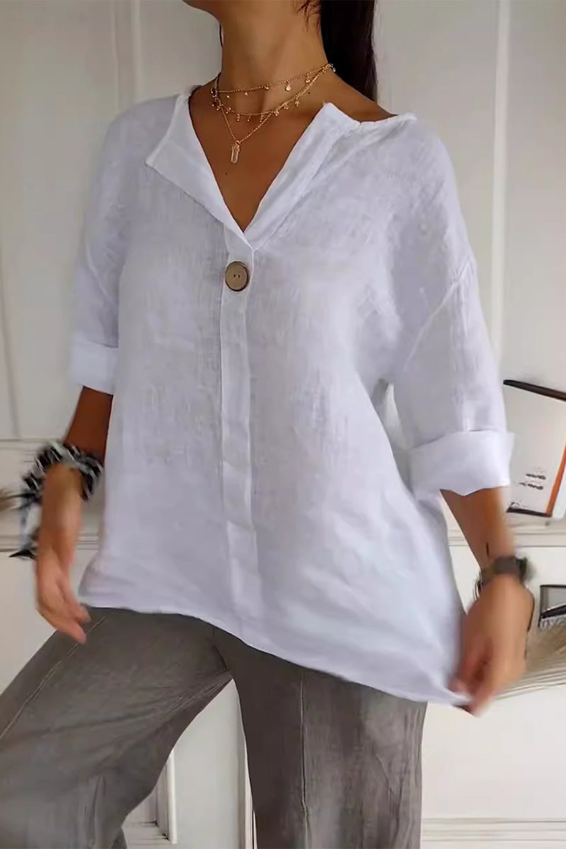 Valenzora | Casual everyday solid color button V-neck T-shirts