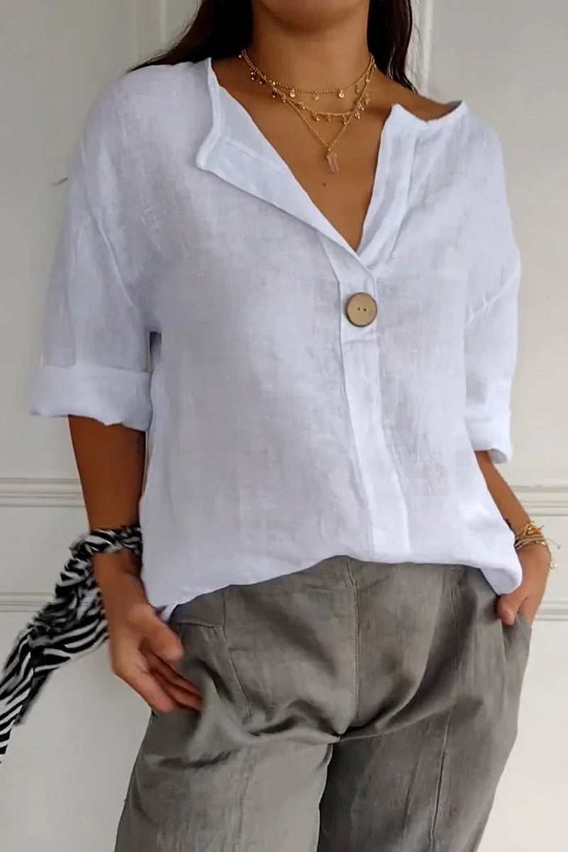 Valenzora | Casual everyday solid color button V-neck T-shirts