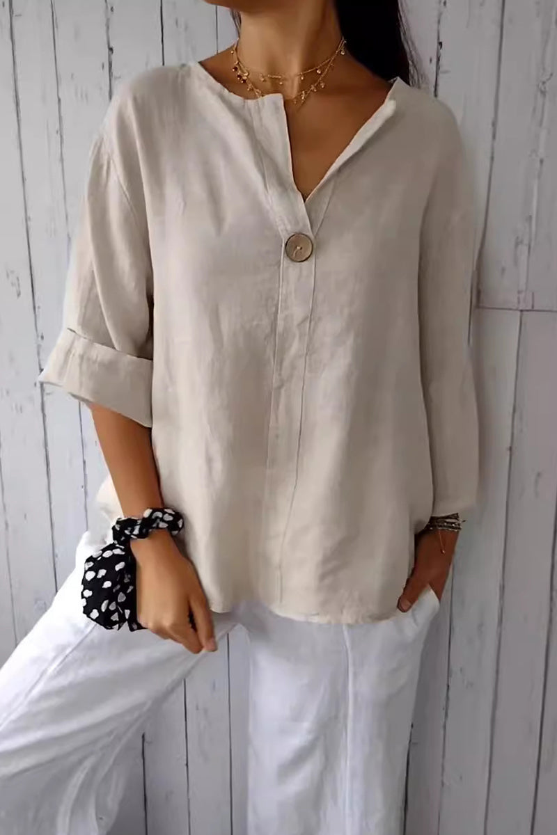 Valenzora | Casual everyday solid color button V-neck T-shirts