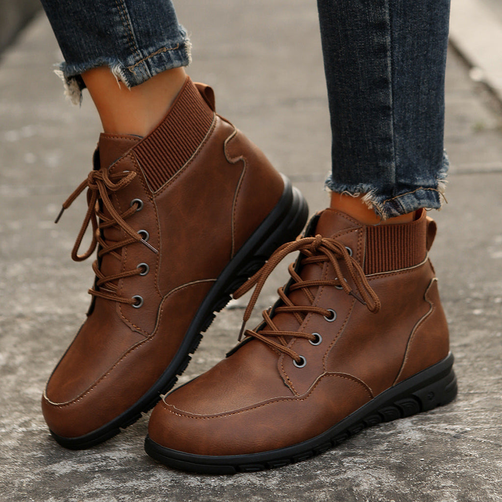 Valenzora | Women's lace-up boots - sturdy ankle boots with elasticated waistband and non-slip sole
