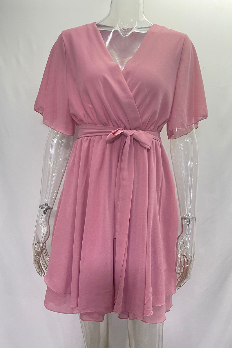 Valenzora | Sexy Solid Color Lace Dress with Ruffled Cut, V-Neck, A-Line - 3 Colors