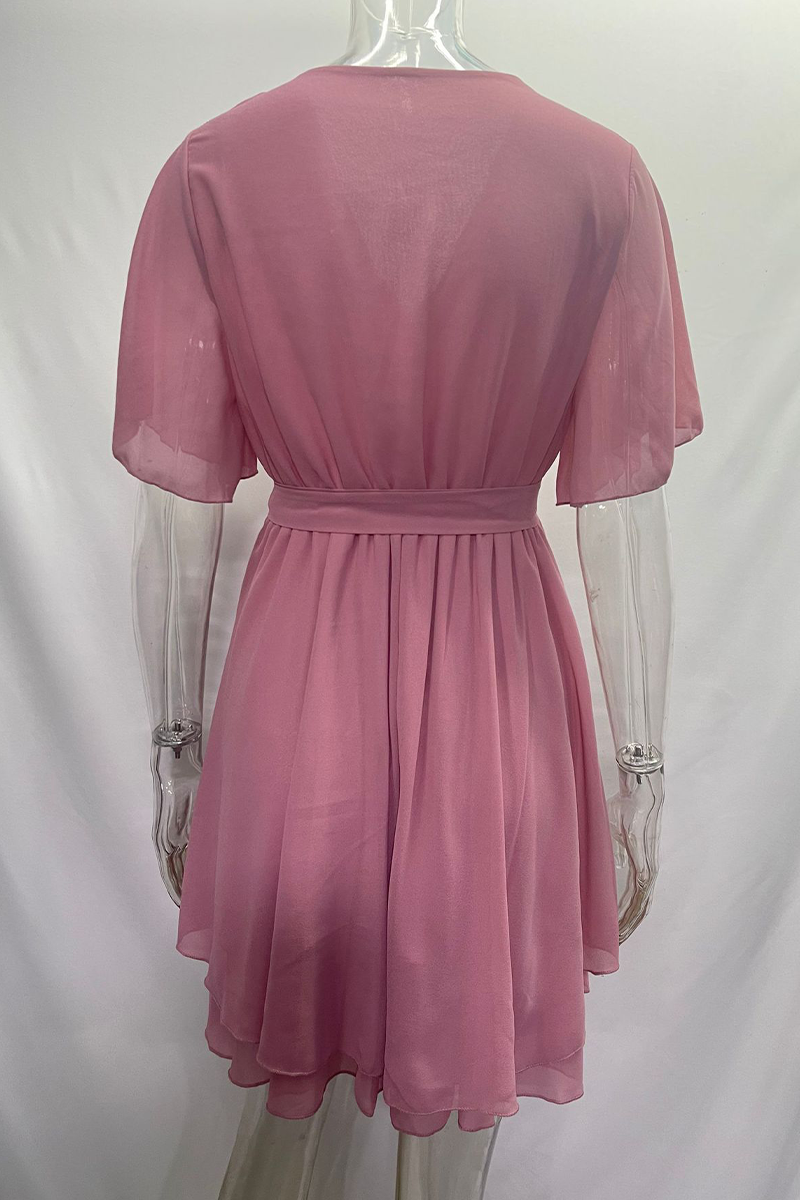 Valenzora | Sexy Solid Color Lace Dress with Ruffled Cut, V-Neck, A-Line - 3 Colors