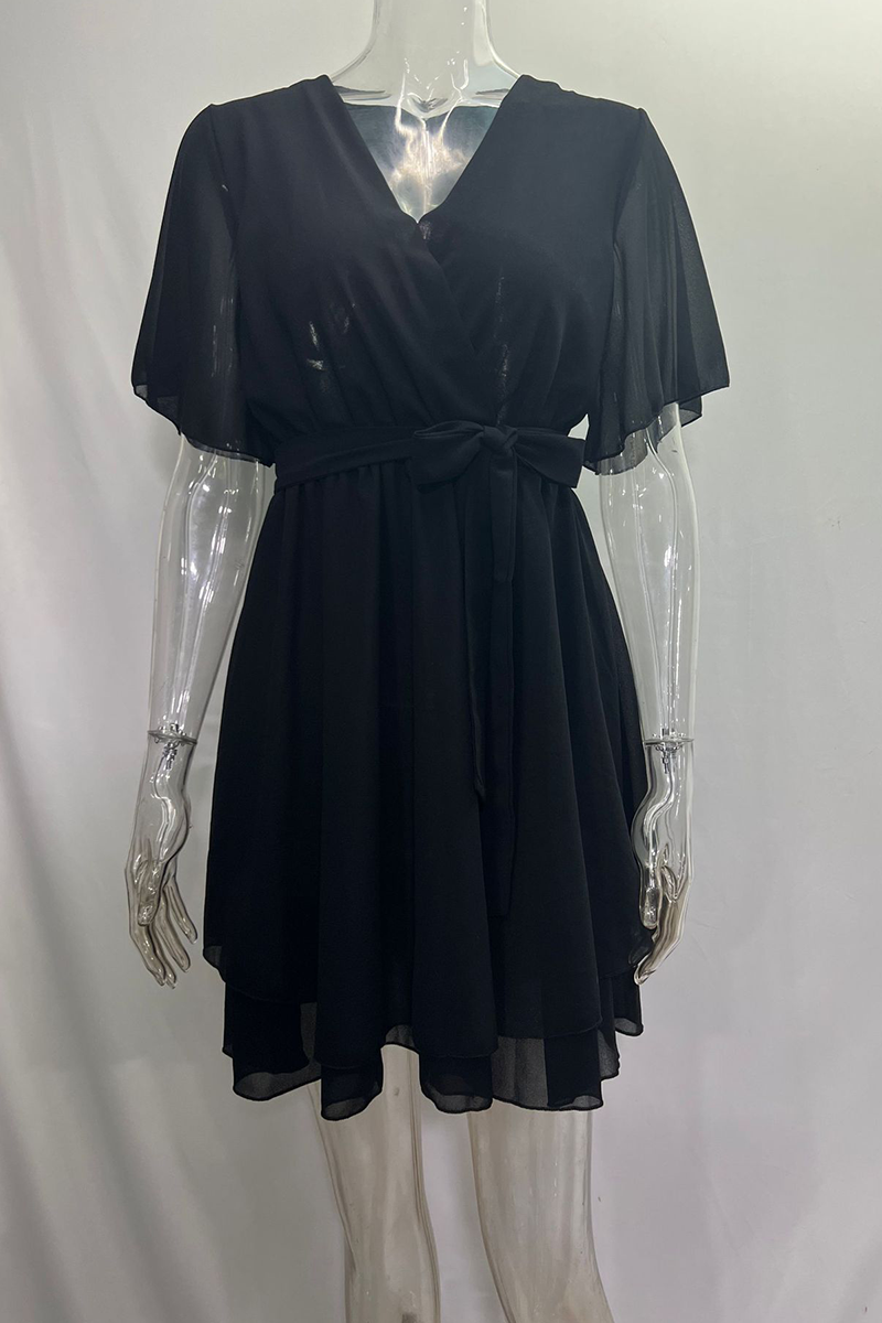 Valenzora | Sexy Solid Color Lace Dress with Ruffled Cut, V-Neck, A-Line - 3 Colors
