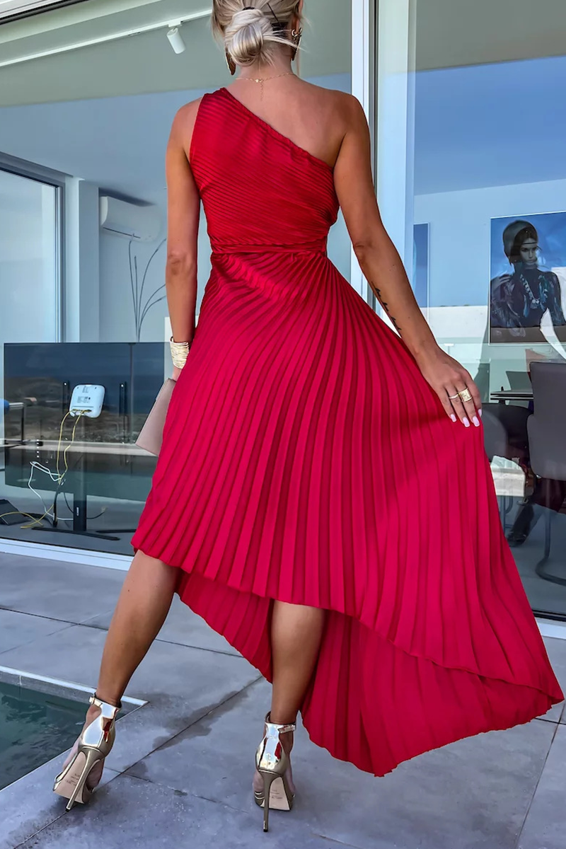 Valenzora | Sexy Solid Color Irregular Pleats Oblique Collar Fishtail Dresses - 6 Colors