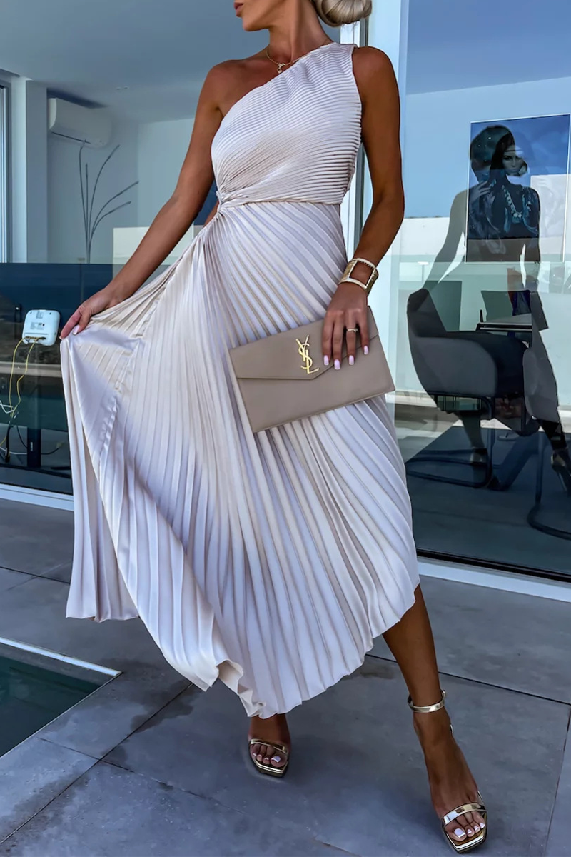 Valenzora | Sexy Solid Color Irregular Pleats Oblique Collar Fishtail Dresses - 6 Colors