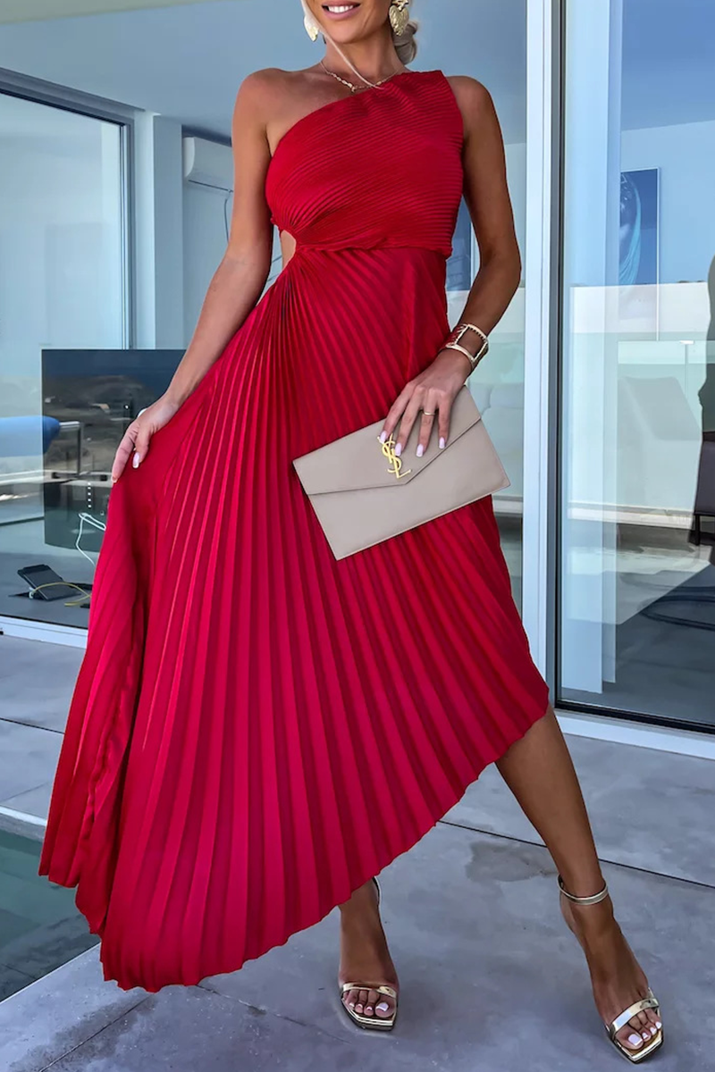 Valenzora | Sexy Solid Color Irregular Pleats Oblique Collar Fishtail Dresses - 6 Colors
