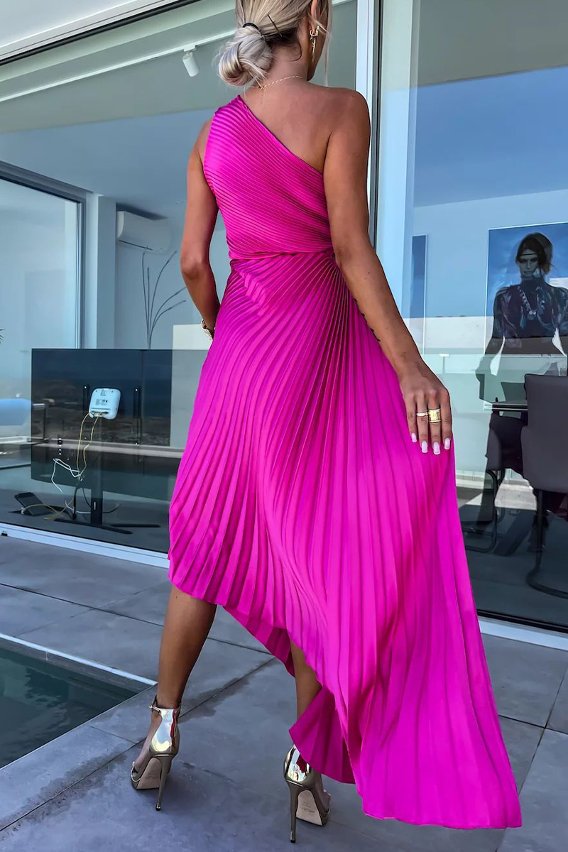 Valenzora | Sexy Solid Color Irregular Pleats Oblique Collar Fishtail Dresses - 6 Colors