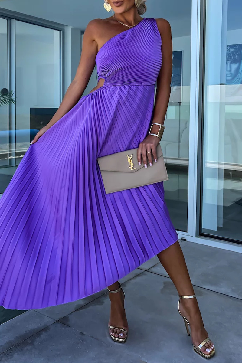 Valenzora | Sexy Solid Color Irregular Pleats Oblique Collar Fishtail Dresses - 6 Colors