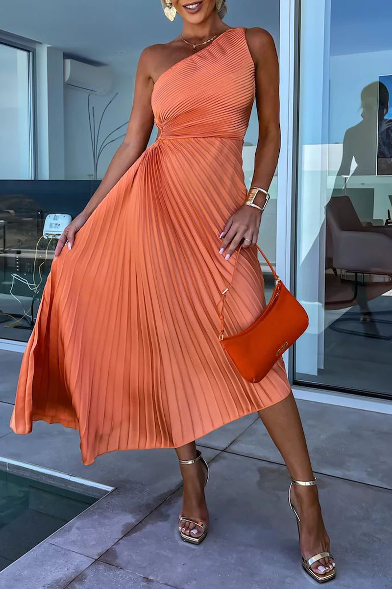Valenzora | Sexy Solid Color Irregular Pleats Oblique Collar Fishtail Dresses - 6 Colors