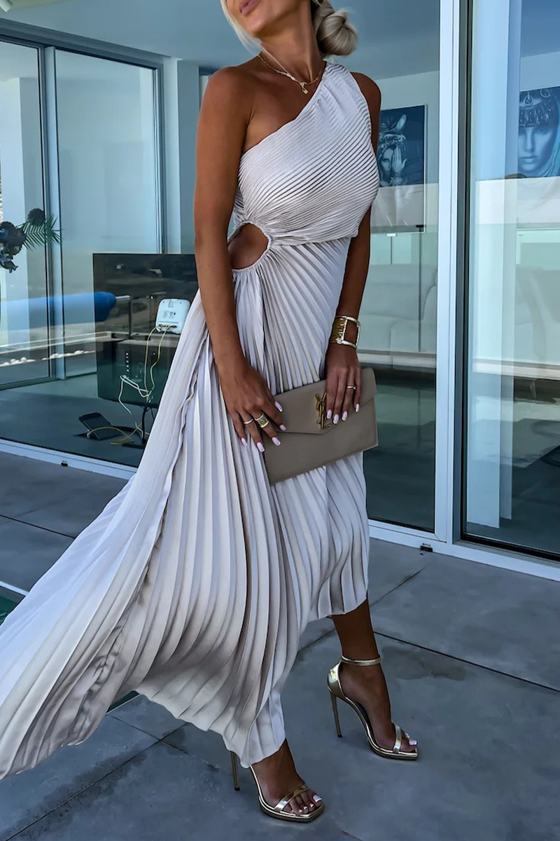 Valenzora | Sexy Solid Color Irregular Pleats Oblique Collar Fishtail Dresses - 6 Colors