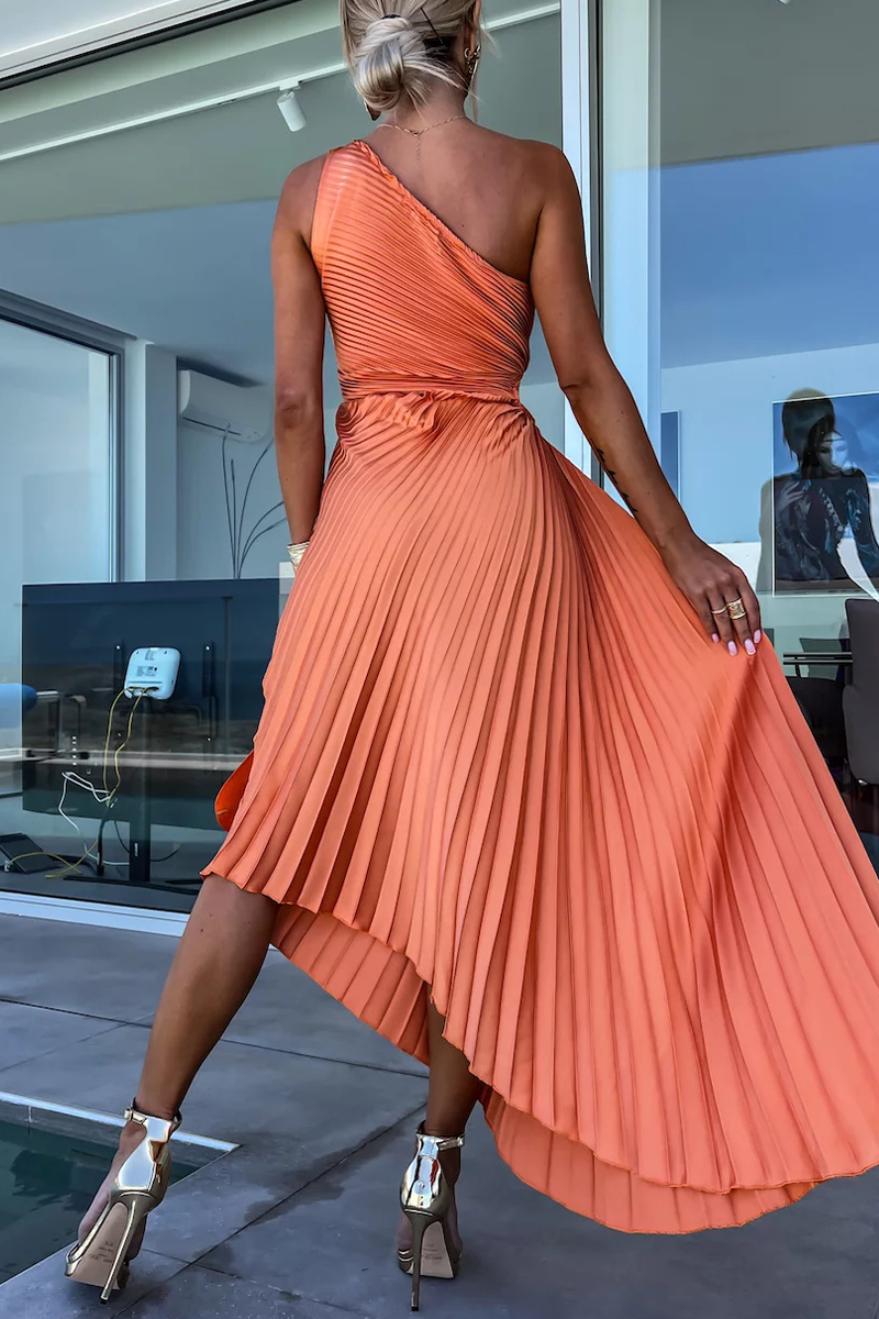 Valenzora | Sexy Solid Color Irregular Pleats Oblique Collar Fishtail Dresses - 6 Colors