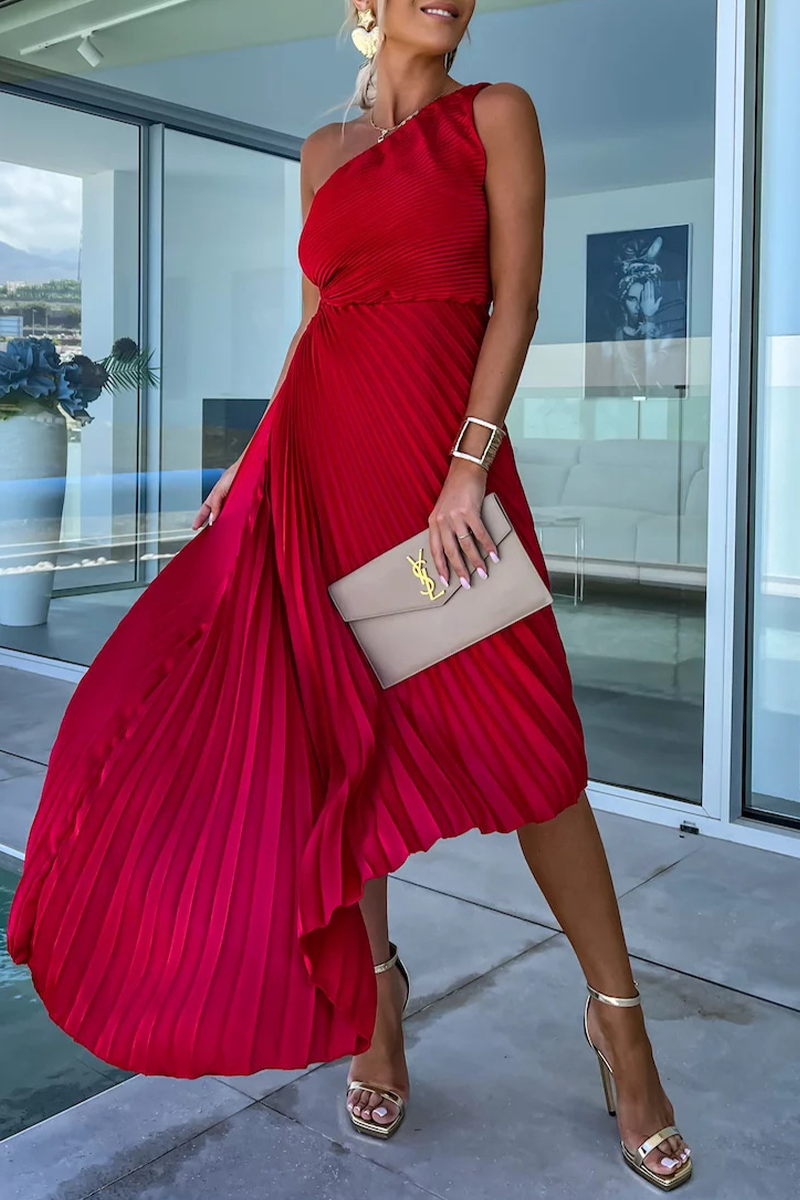 Valenzora | Sexy Solid Color Irregular Pleats Oblique Collar Fishtail Dresses - 6 Colors