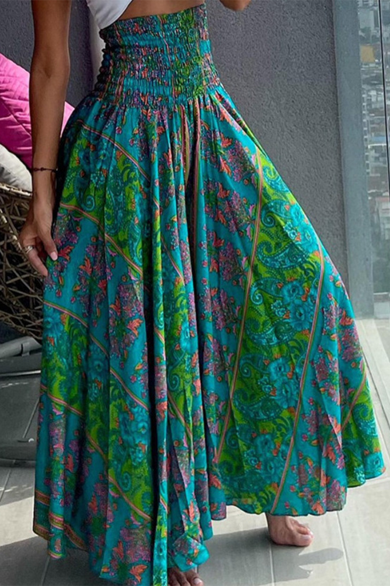 Valenzora | Elegant, relaxed trousers with a high waist and all-over A-type floral pattern