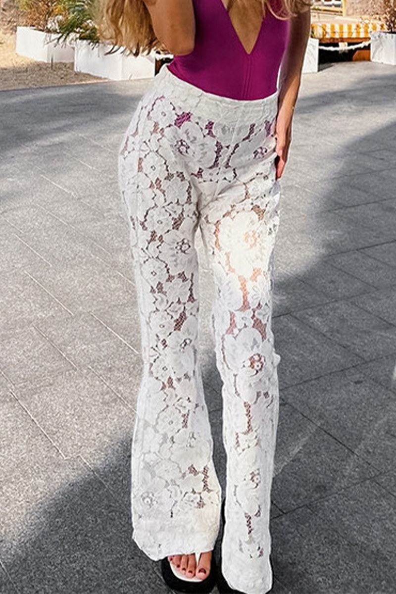 Valenzora | Sexy Lace Transparent Speakers Solid Color Pants