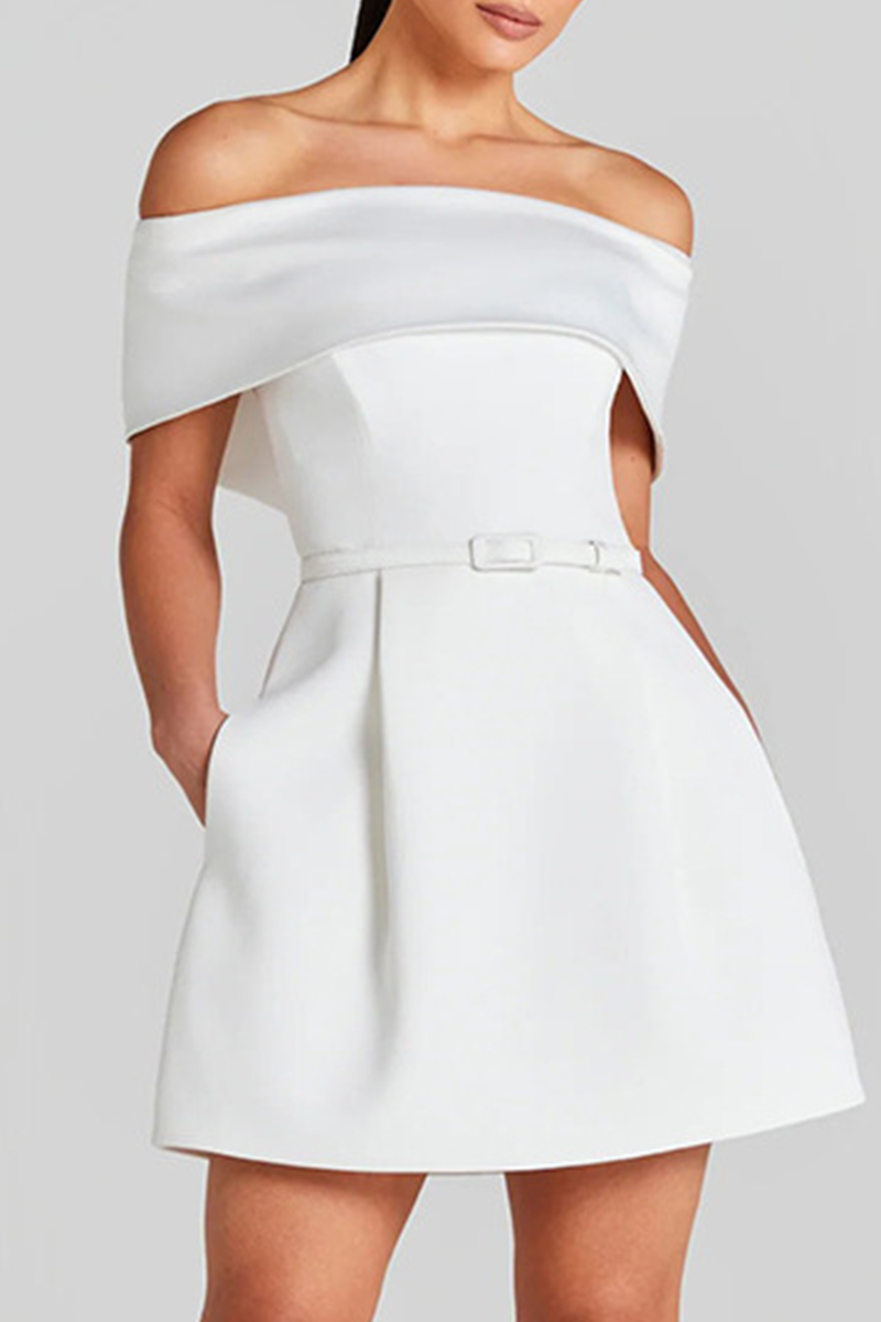 Valenzora | Sexy Solid Color Bag Lace-Up Off Shoulder A-Line Dresses - 3 Colors