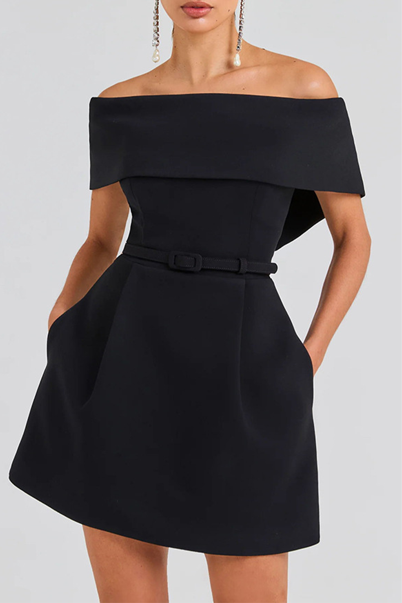 Valenzora | Sexy Solid Color Bag Lace-Up Off Shoulder A-Line Dresses - 3 Colors