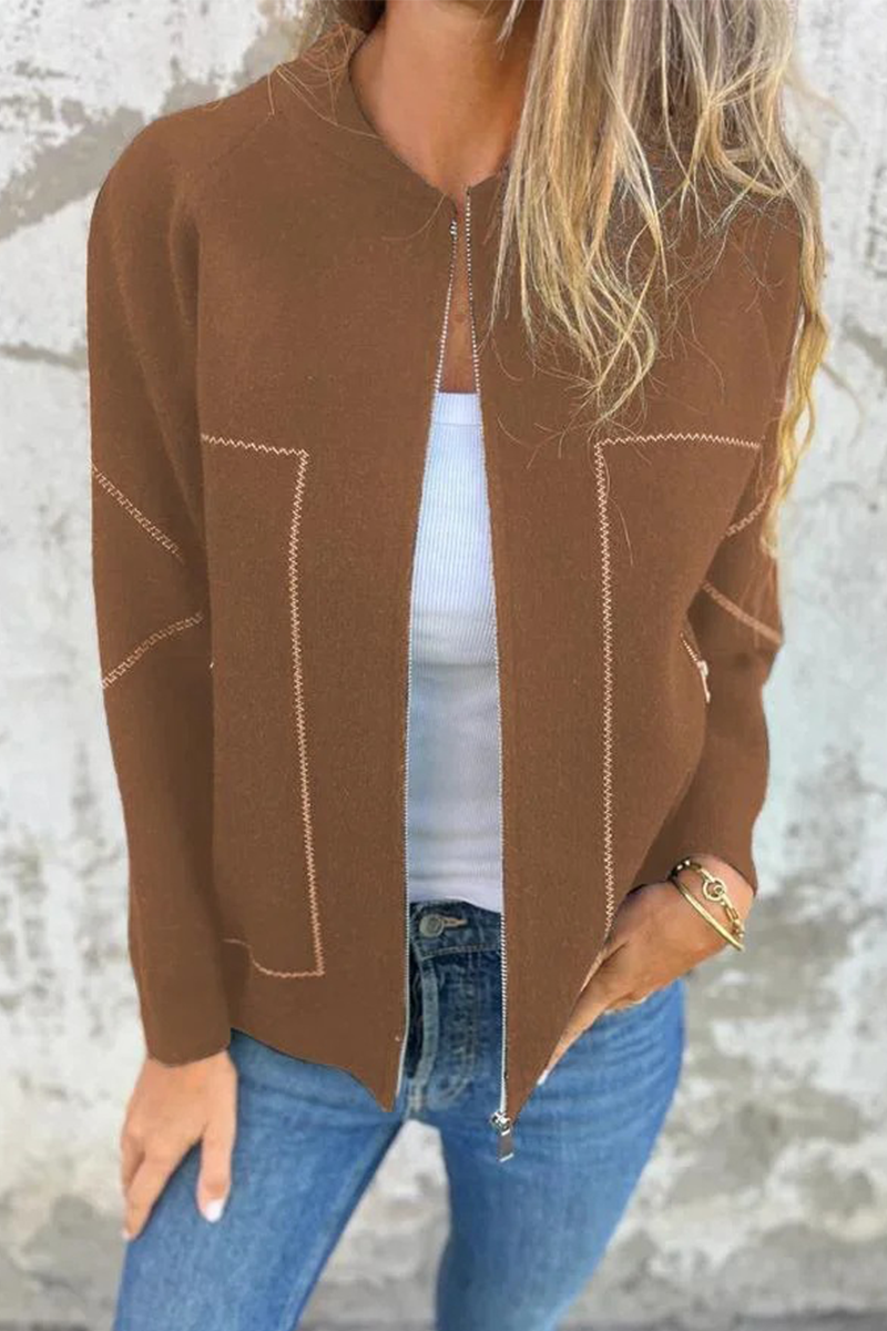 Valenzora | Casual everyday pocket patchwork zip-up O-neck outerwear - 8 colours