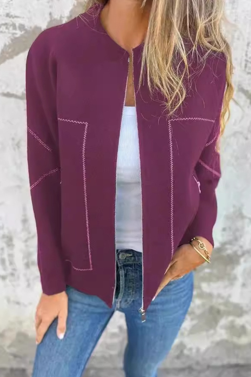 Valenzora | Casual everyday pocket patchwork zip-up O-neck outerwear - 8 colours