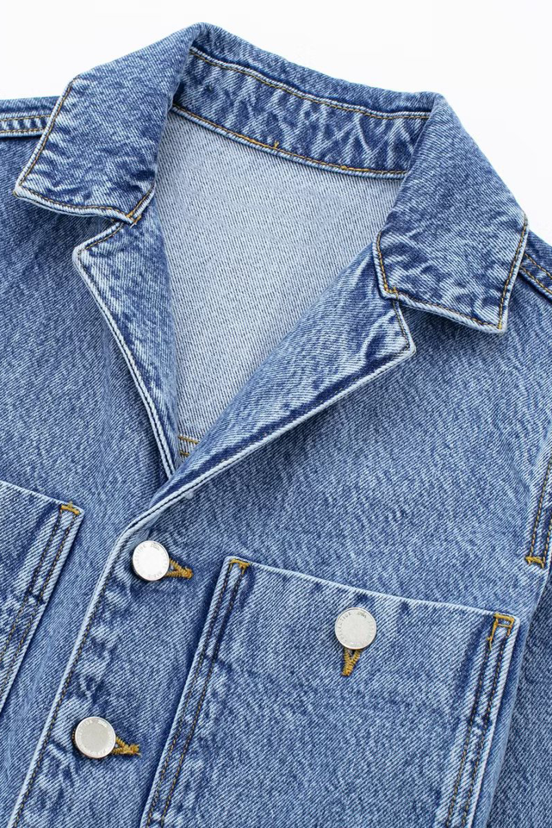 Valenzora | Casual Street Solid Color Pocket Button Turn-Down Collar Long Sleeves Loose Denim Overalls
