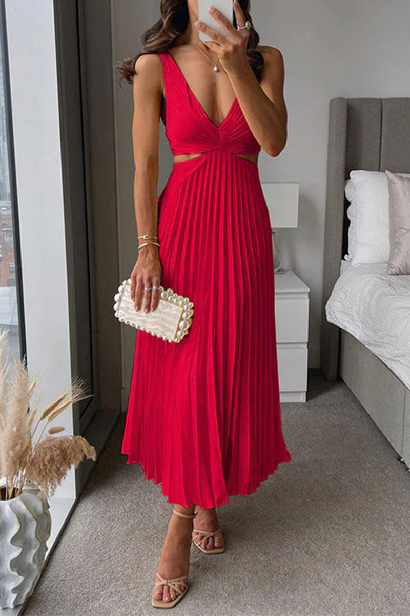 Valenzora | Summer Social Spots Pleated Cutout Waist Loose Midi - 6 Colors