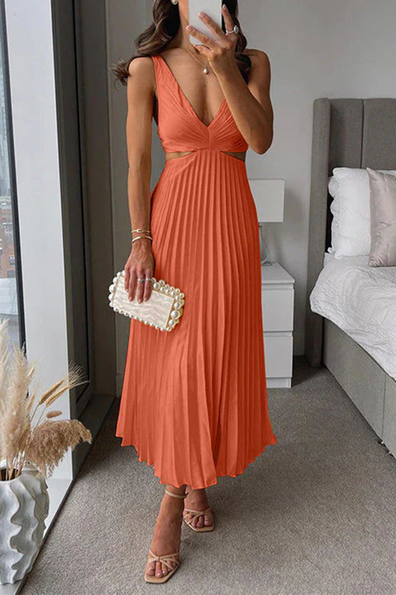 Valenzora | Summer Social Spots Pleated Cutout Waist Loose Midi - 6 Colors