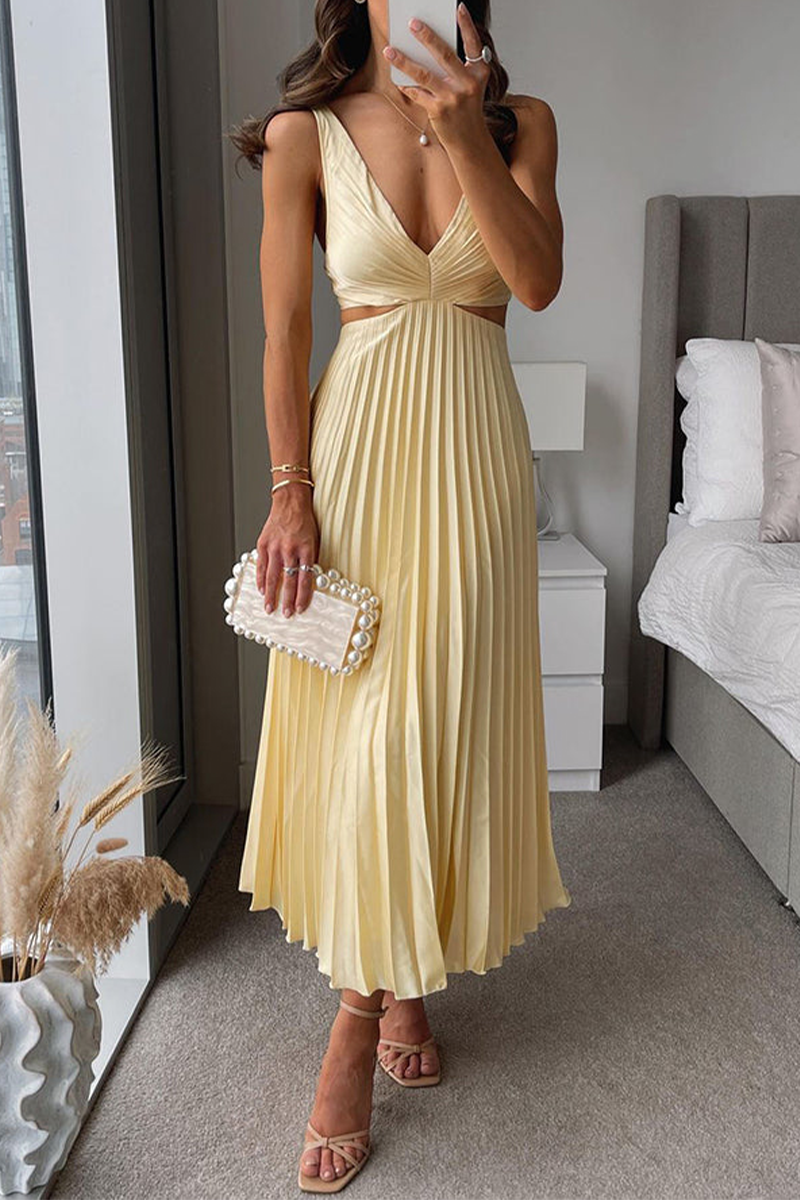 Valenzora | Summer Social Spots Pleated Cutout Waist Loose Midi - 6 Colors
