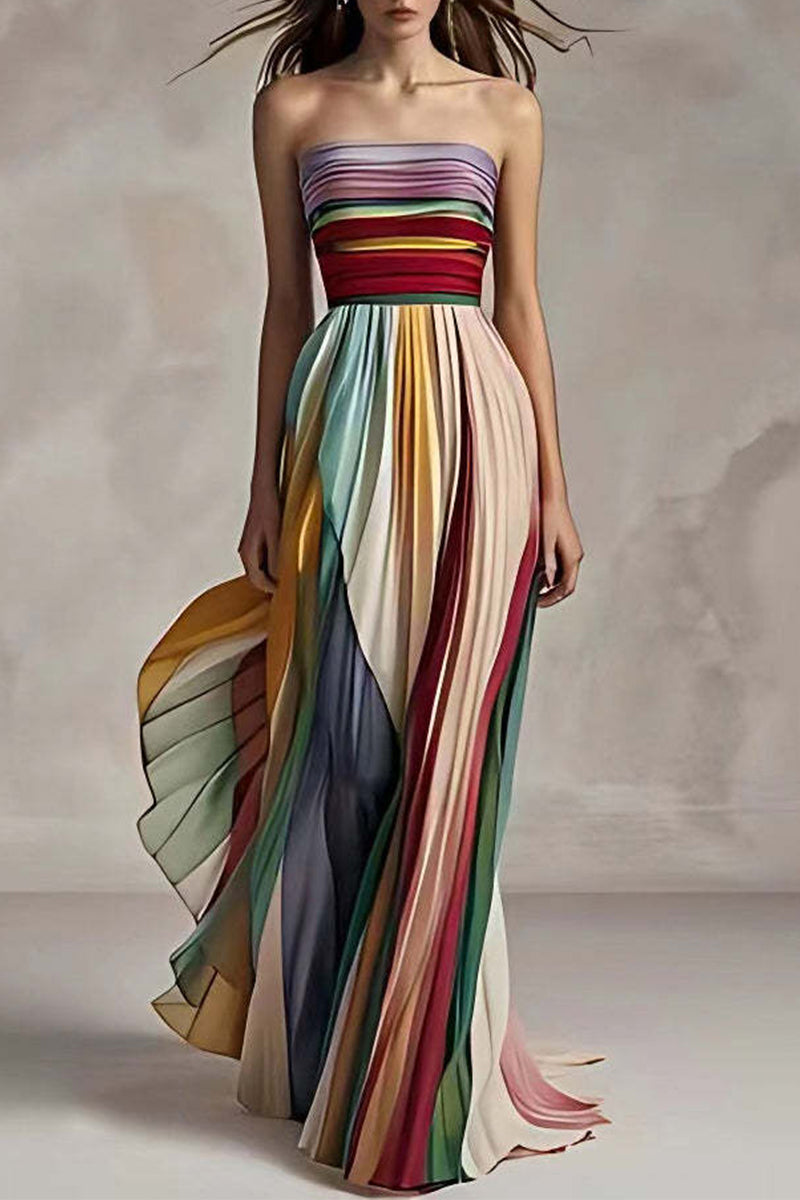 Valenzora | Sexy Colorblock Pleated Contrast Strapless Evening Dresses