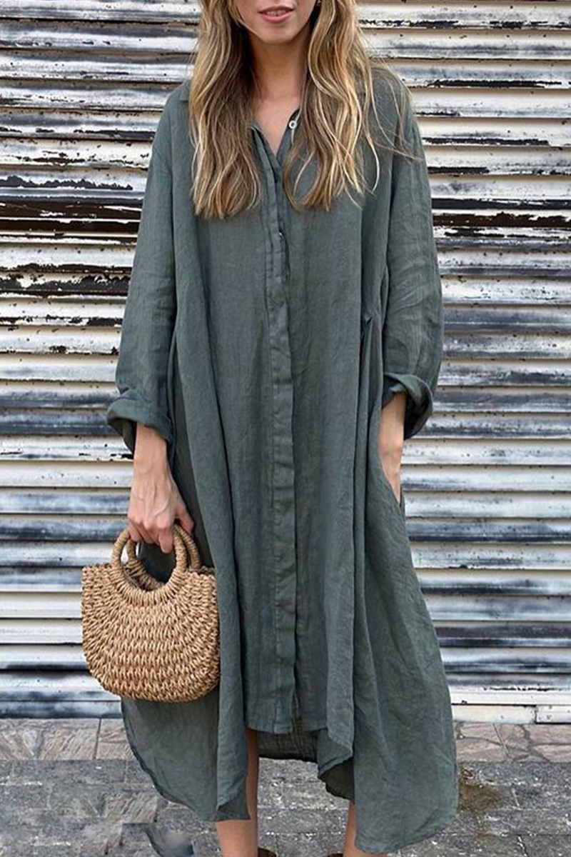 Valenzora | Casual Pocket Turn-Down Collar Shirt Dresses - 6 Colors