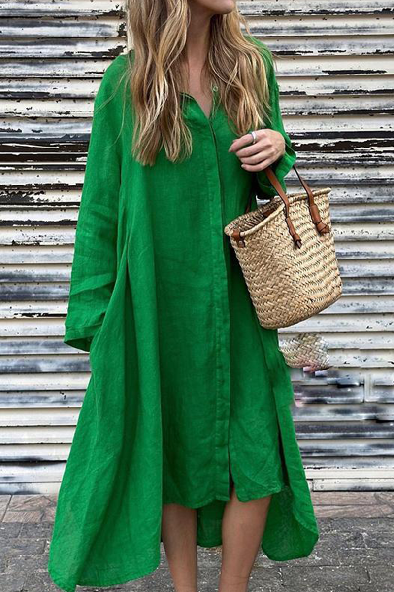 Valenzora | Casual Pocket Turn-Down Collar Shirt Dresses - 6 Colors