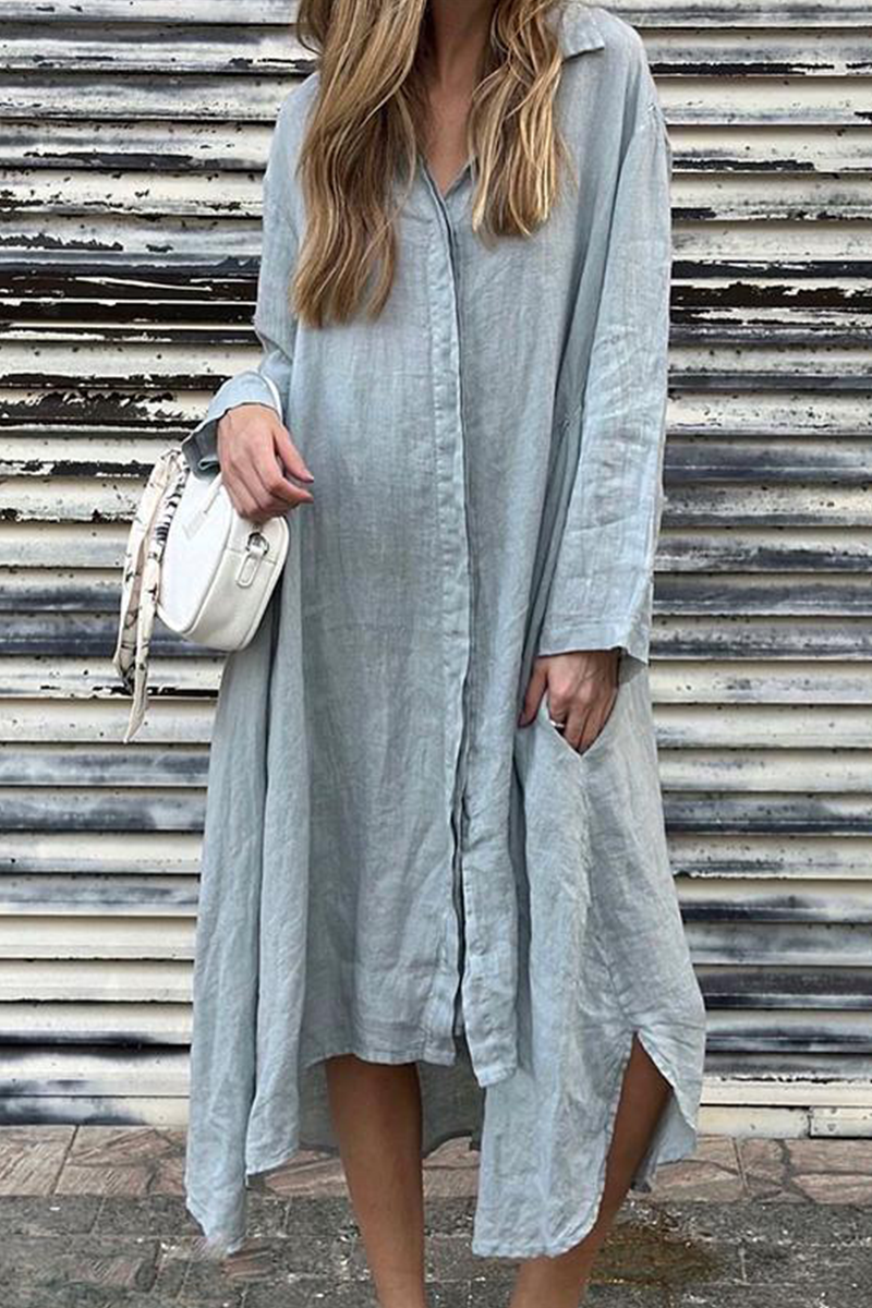Valenzora | Casual Pocket Turn-Down Collar Shirt Dresses - 6 Colors