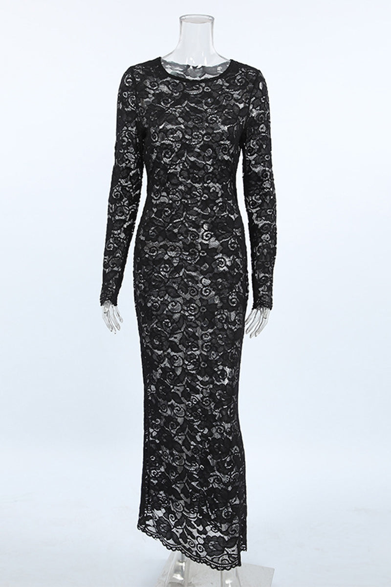 Valenzora | Sexy Lace Sheer O-Neck Lace Dress Dresses