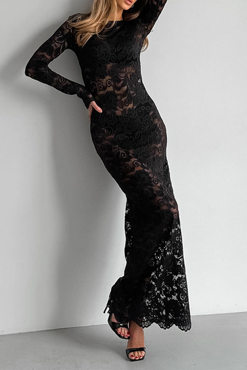 Valenzora | Sexy Lace Sheer O-Neck Lace Dress Dresses