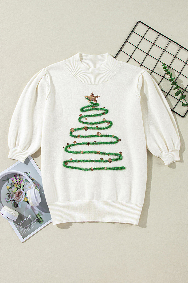 Valenzora | Legere Rollkragenpullover mit Weihnachtsbaum-Pailletten-Patchwork