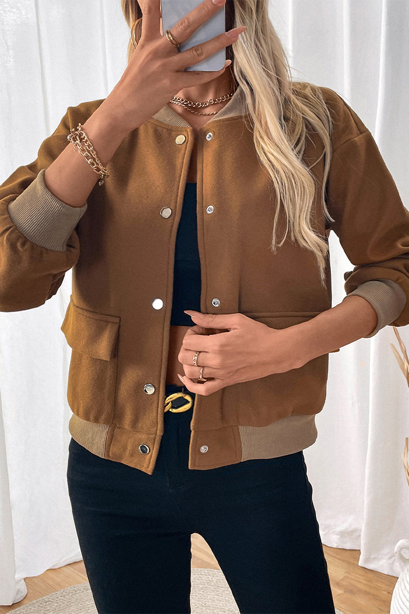 Valenzora | Casual outerwear with an unfinished O-neck and pocket button