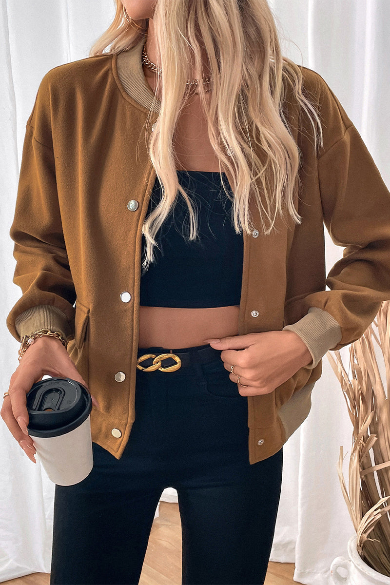 Valenzora | Casual outerwear with an unfinished O-neck and pocket button